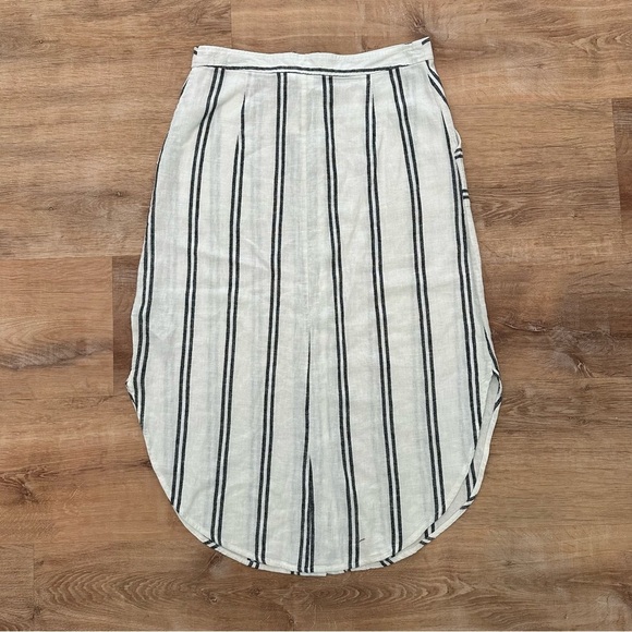 GAP Women's 8 Linen White Striped Flowy Button Front Curved Hem MIDI Skirt - Picture 5 of 5
